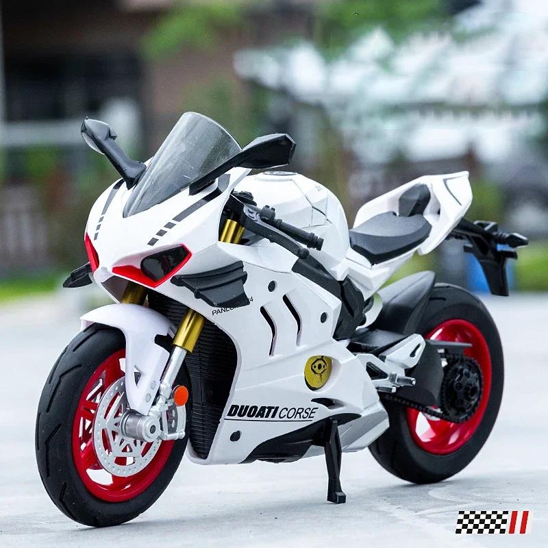 1/10 Ducati V4S S1000RR H2R Alloy Die Cast Motorcycle Model Vehicle Collection Sound and Light Off Road Autocycle Toys Car