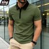 Men's Textured Stripe Polo Shirt - Contrast Collar 3-Button Placket Casual Short Sleeve Tops In 3 Versatile Color Options