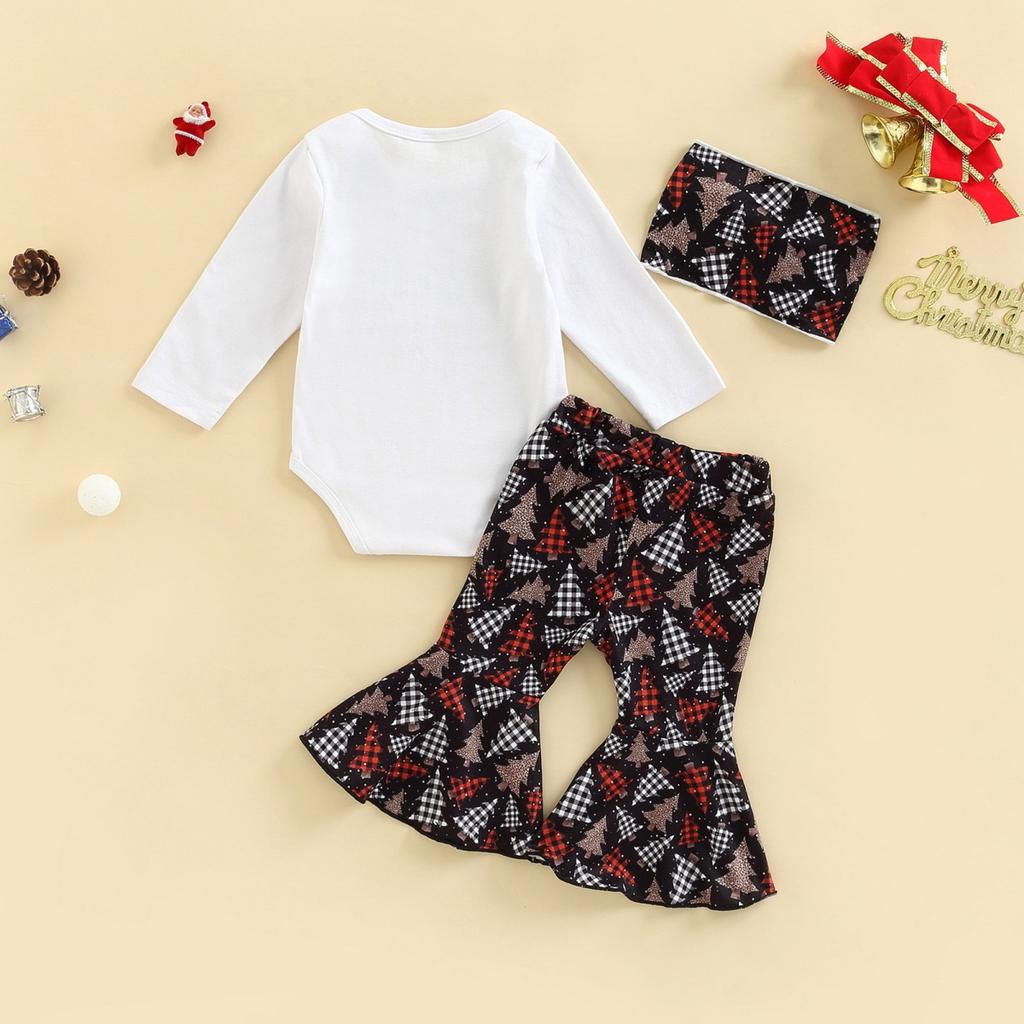 3 stk/sett jentetoppbukser pannebåndsdress for 0-18 måneder fargerikt trykk utsvingte bukser langermet bodysuit med knapper i skrittet småbarnsantrekk