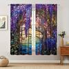 2pcs Stained Glass Flower Wisteria Printed Curtain For Home Decor Window Treatment For Bedroom, Office, Kitchen, Living Room