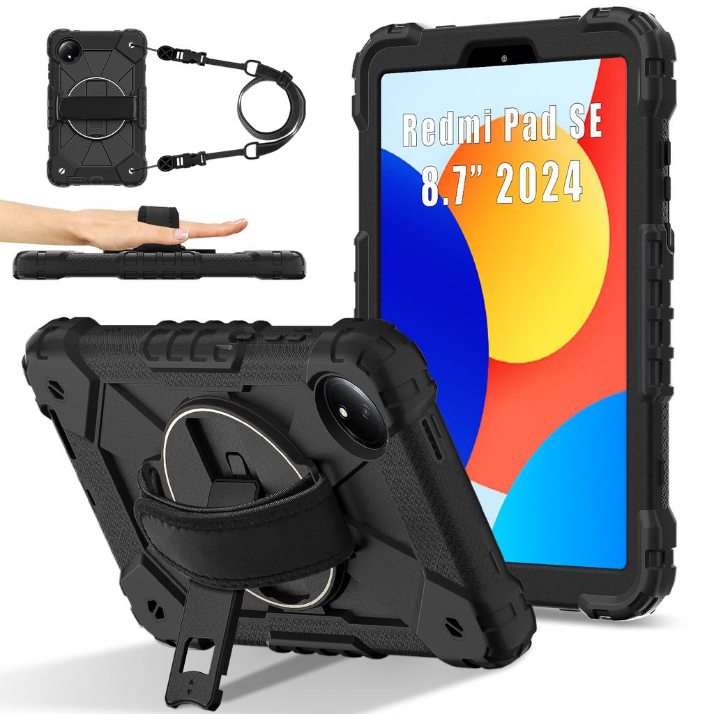 Für Xiaomi Redmi Pad SE 4G 8,7 Zoll Hülle Silikon+PC Kickstand Tablet Cover mit praktischem Gurt