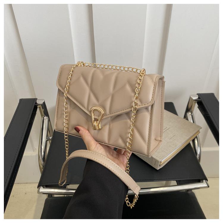 

Женская сумка-цепочка в иностранном стиле 2024 года, новая летняя мода, маленькая квадратная сумка через плечо, однотонная клетчатая вышитая нитью женская сумка хаки