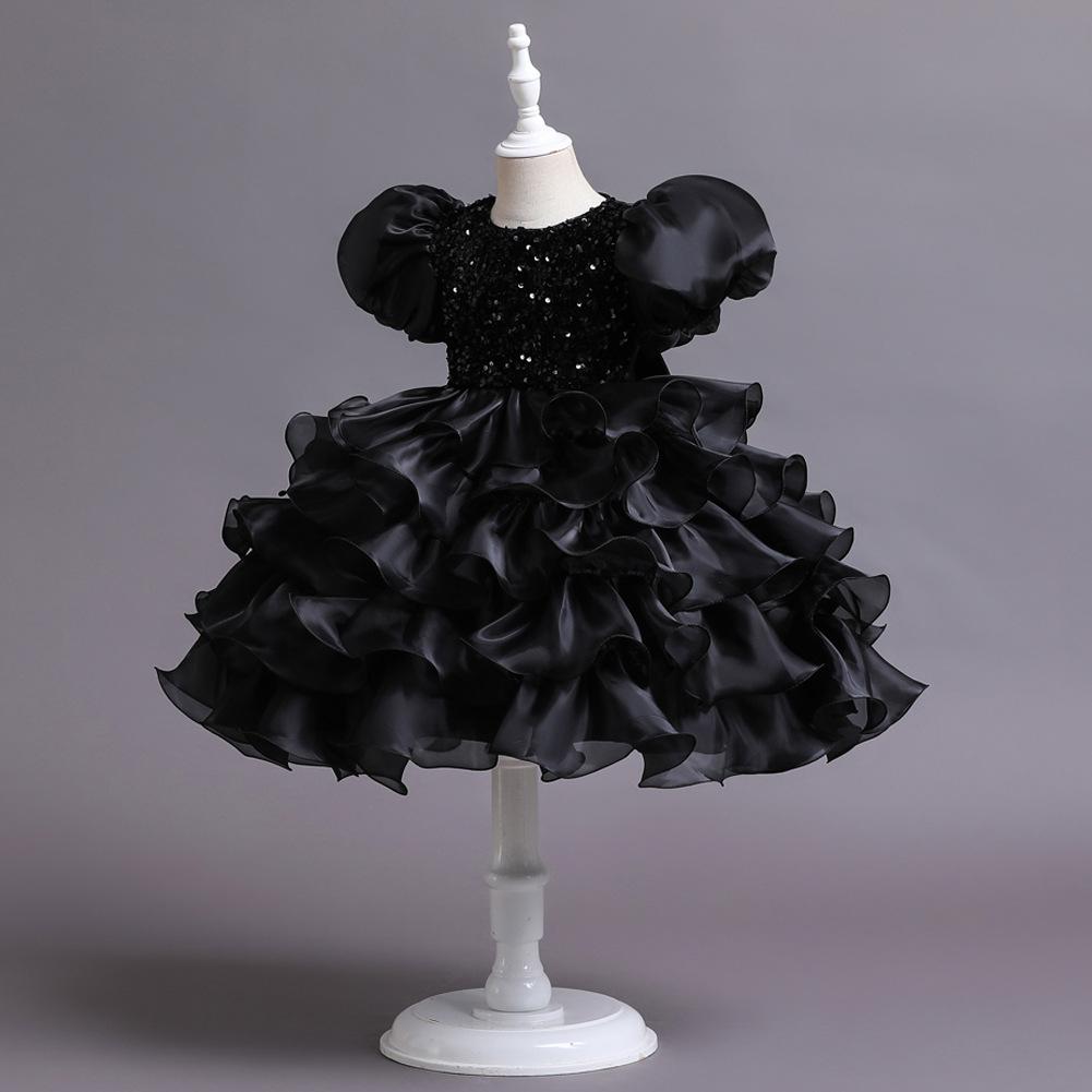 Klänning med puffärm för barn Födelsedag Flicka med blommor Paljetter Dansuppträdandeklänning Prinsessklänning + Hårnål