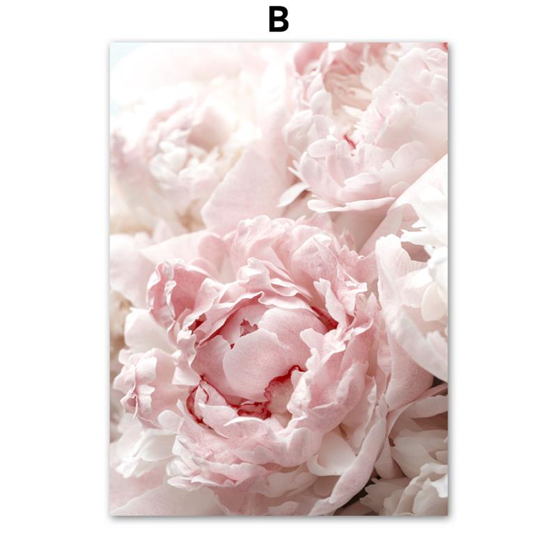Nordic Wall Art Canvas Painting Posters Pink Flowers Rose Peony Minimalism Quotes Print Wall Pictures For Living Room Home Decor