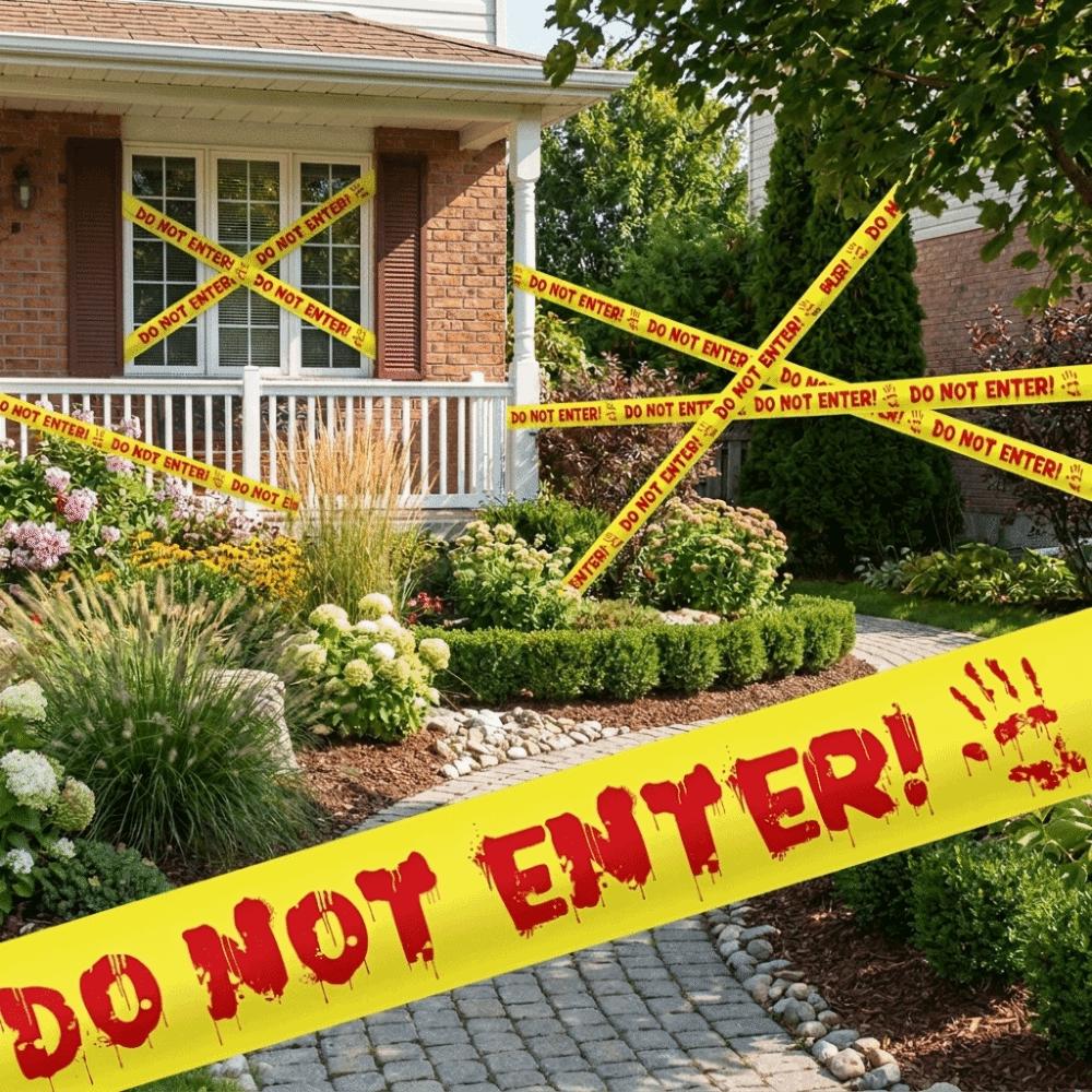 Blood Splatter Design Halloween Horror Caution Tape Bright Yellow Barrier Tape Security Barrier