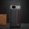 Case for Google Pixel 7,Pixel 7a,Pixel 7 Pro,Pixel 8,Pixel 8 Pro.Carbon Fiber PU Splicing Fine Grain PU Paired with Red Vertical Stripes Phone Case