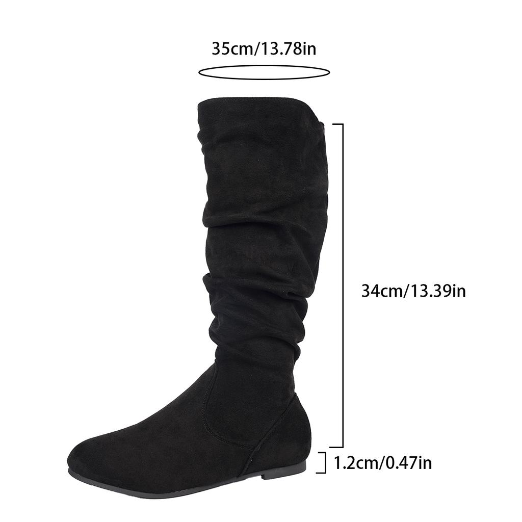 High Stack Boots Autumn New Pointed Toe Side Zipper Soft Sole Non-Slip Wear-Resistant Pleated Low Heel Shoes