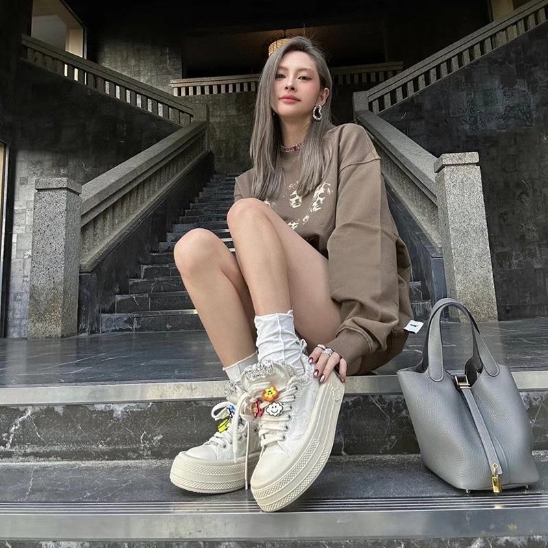 Star shoes spring and autumn new casual board shoes muffin heightening platform shoes canvas shoes little white shoes women's breathability