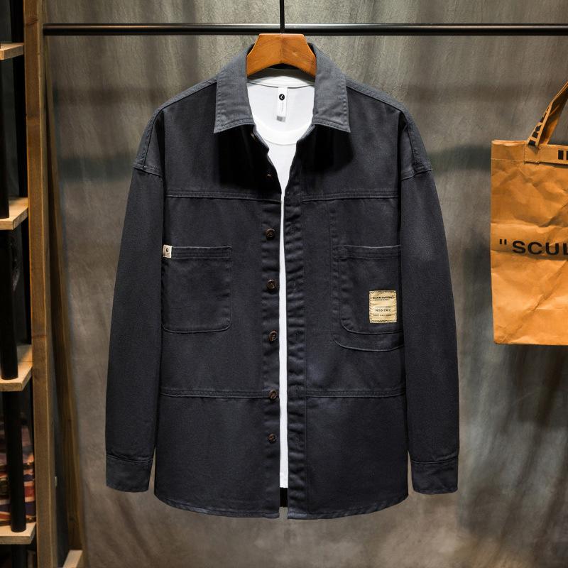 

Мужская свободная рубашка в стиле ретро для работы на весну и осень, простая рубашка больших размеров S чёрный