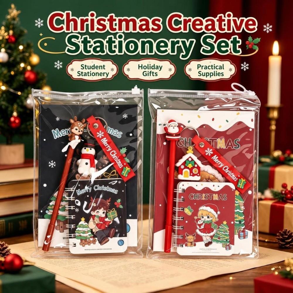 4Pcs/Set Santa Claus Christmas Gel Pen Christmas Keychain Christmas Coil Notebook Holiday Gifts