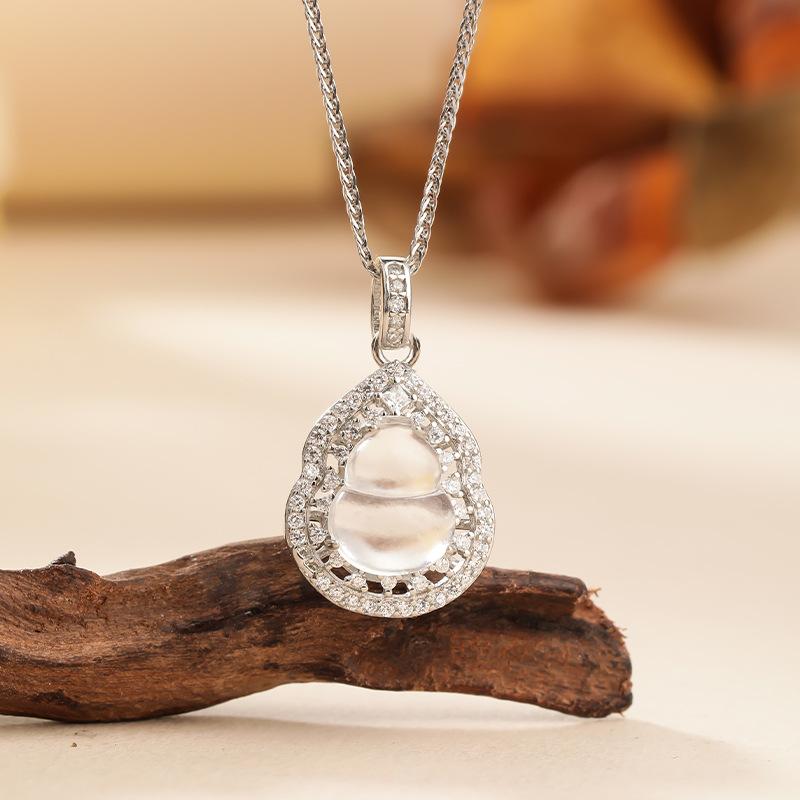 

Natural water foam jade gourd pendant S925 sterling silver necklace women s new Chinese design hollow gourd jewelry fashion gift 925 silver