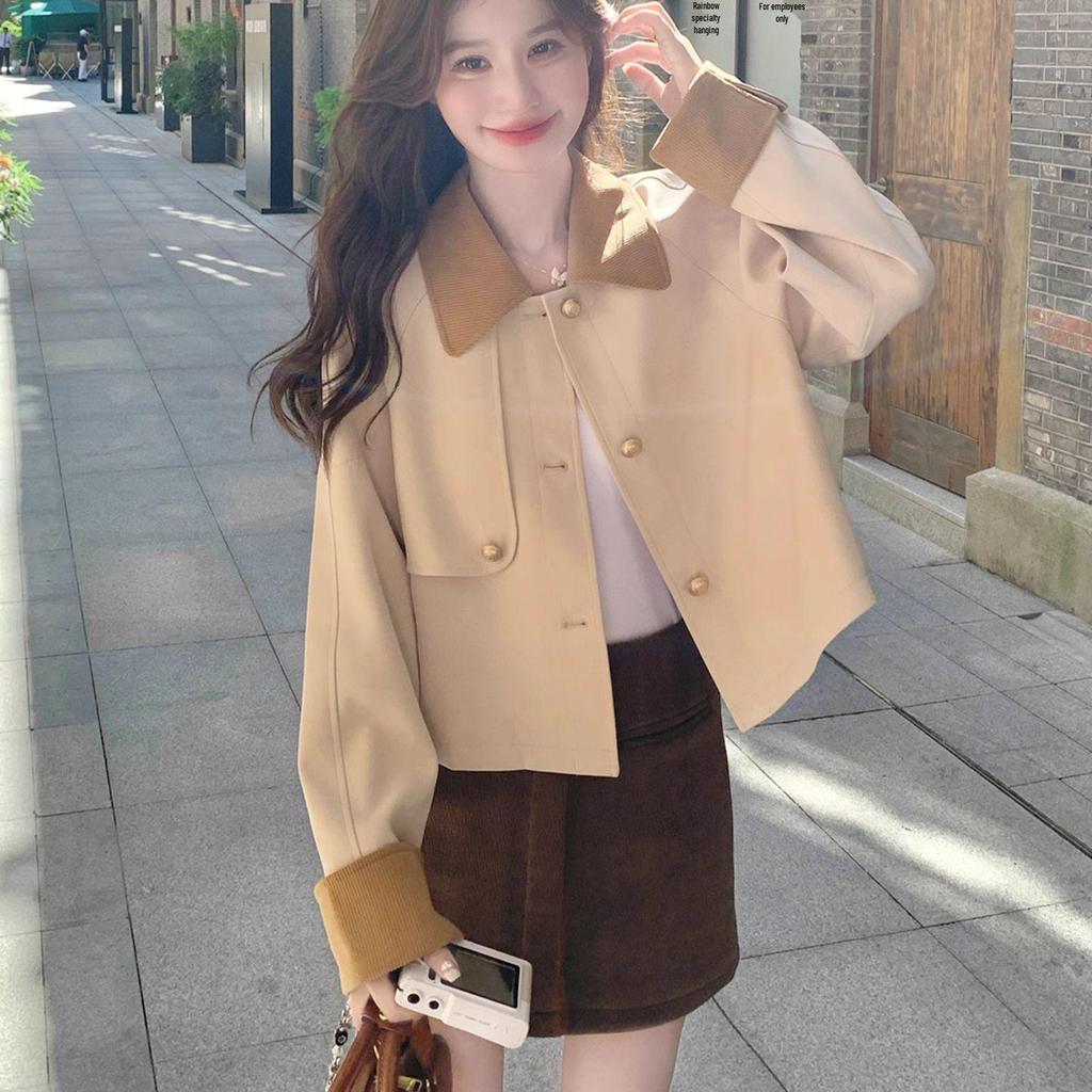 Patchwork Lapel Casual Fashion Jacket - Age-Reducing Women's Trench for Autumn 2025
