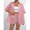 Summer 2025 Women's Lapel Casual Striped Two-Piece Set