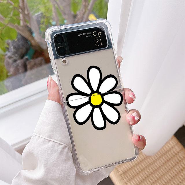Flowers Heart Luxury Case For Samsung Galaxy Z Flip 3 4 5G Funda Z Flip3 Clear PC Hard Shockproof Back Phone Coque