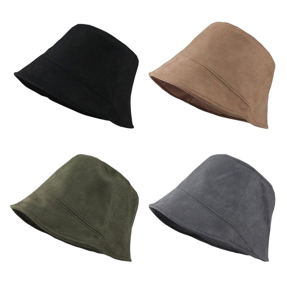 Plush Fisherman Cap Suede Wool Basin Sun Cap Outdoor Bucket Hat  for Women