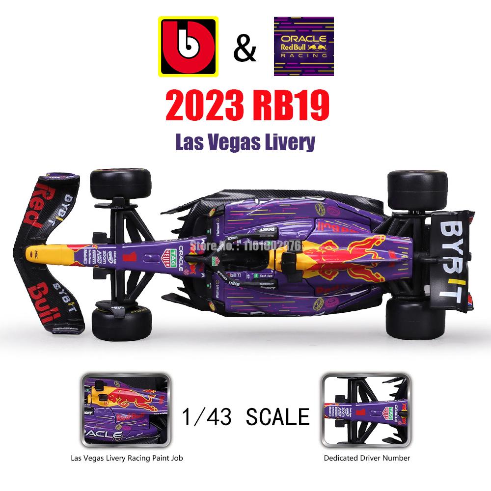 Bburago 1:43 2023 F1 Red Bull Racing RB19 Las Vegas Livery 1# Verstappen 11# Perez Special Paint Formula One Alloy Super Toy Car