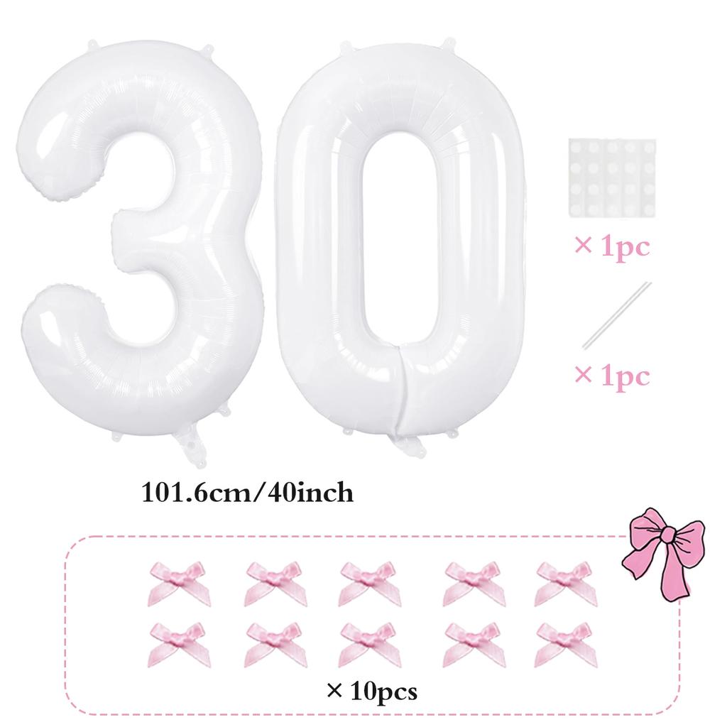 2pcs101.6cm Pink Bow Decoration White Digital Balloon for Birthday Anniversary Wedding Graduation Season New Year Decoration
