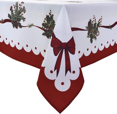 Christmas Bow Holly Rectangle Waterproof Tablecloth Table Decor Winter Xmas Kitchen Dining Tablecloth Christmas Decorations