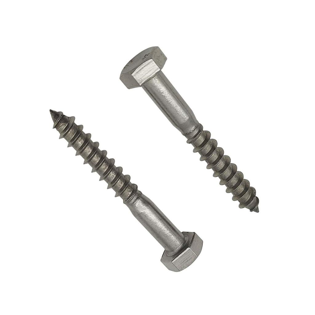 304 Stainless Steel External Hex Self-Tapping Wood Screws, US/UK Standard, White Washed & Blackened, 5/16".