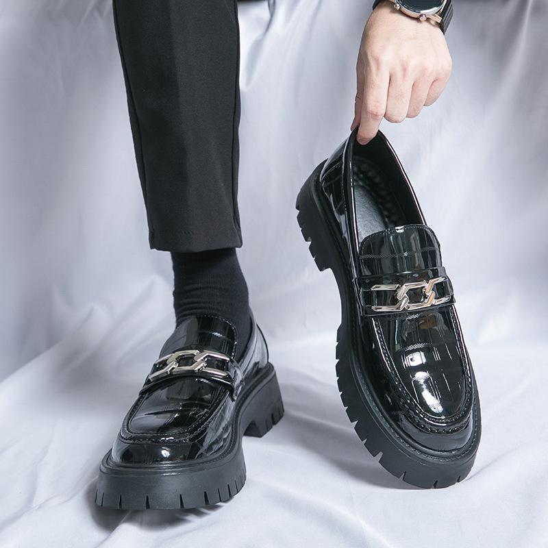 Leather Shoes Men's 2025 Summer Youth British Style Platform Big Head Tooling Loafers Casual Groom Wedding Shoes