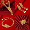 Dubai Wedding Jewelry Set: Ethnic Brass Gold-Plated Necklace, Earrings, Ring, and Bracelet.
