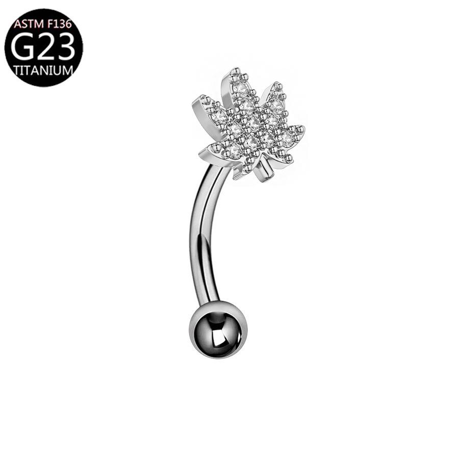 G23 F136 Titanium Zircon Flower Internal Thread Lip Stud Earring Eyebrow Ring Horseshoe Ring Dermal Anchor Skin Piercing Jewelry