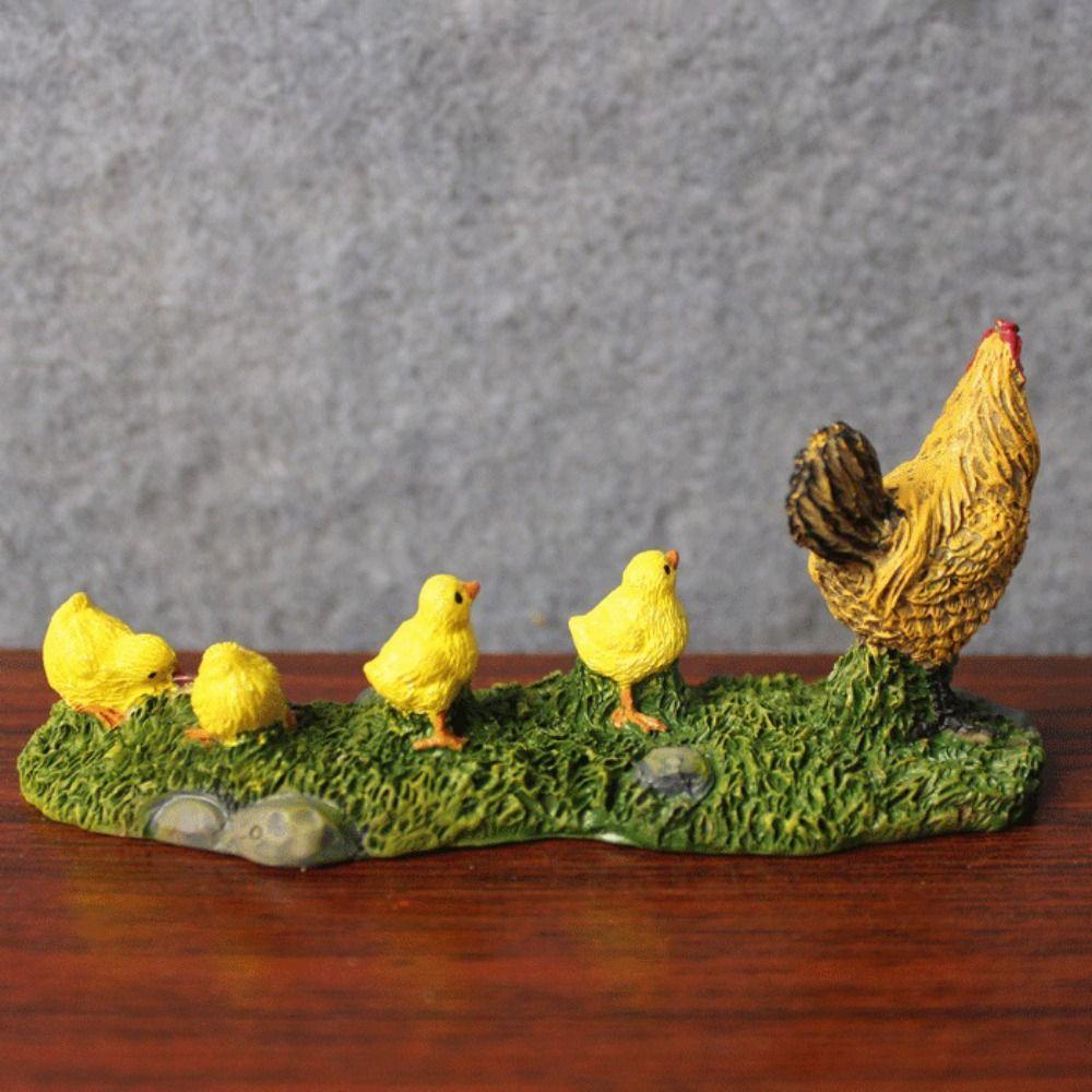 Chicken Family Figurines Hen Chick Models Micro Landscape Miniature Decoration Doll House Ornaments Home Decoration Farm Poultry