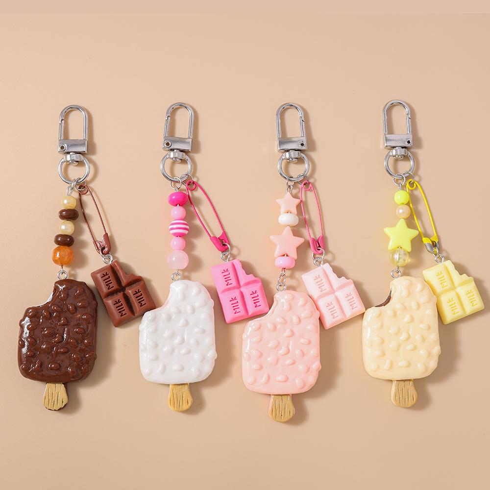 New Simulation Popsicle Ice Cream Keychain Chocolate Key Ring Pendant for Women Girls Handbag Decor DIY Kid's Jewelry Gifts