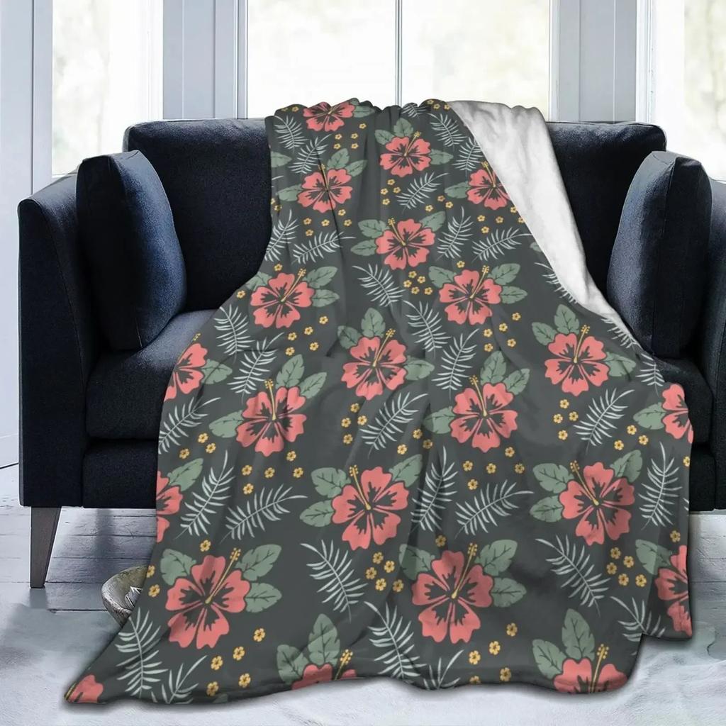 Guam Flower Hibiscus Decal Throw Blanket Soft Cozy Warm Micro Sherpa Flannel Blanket for Bed Sofa Couch Bedroom,gifts,All Season