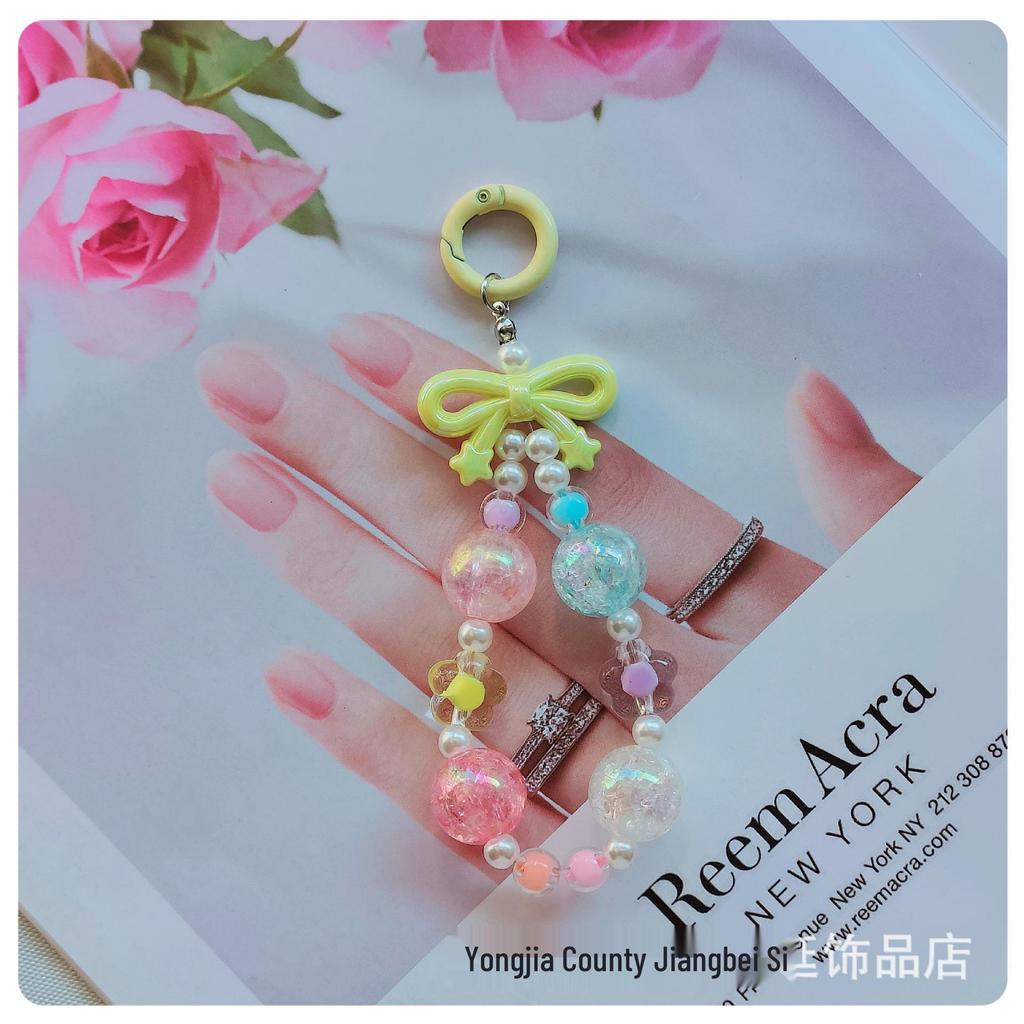 Colorful Bow Alloy Keychain with Creative Seed Bead Chain