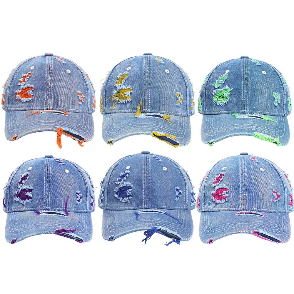 Vintage Holed Baseball Caps For Women Men Fashion Fluorescent Color Washed Snapback Cap Adjustable Hip Hop Cap Gorras Unisex Hat