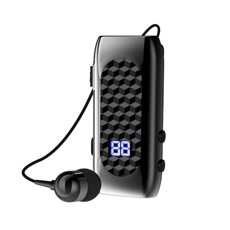 DR13 Clip-On Bluetooth Earphone with Retractable Pull-Out Line, 20H Battery, Digital Display, Business Call Vibration & Number Reporting.