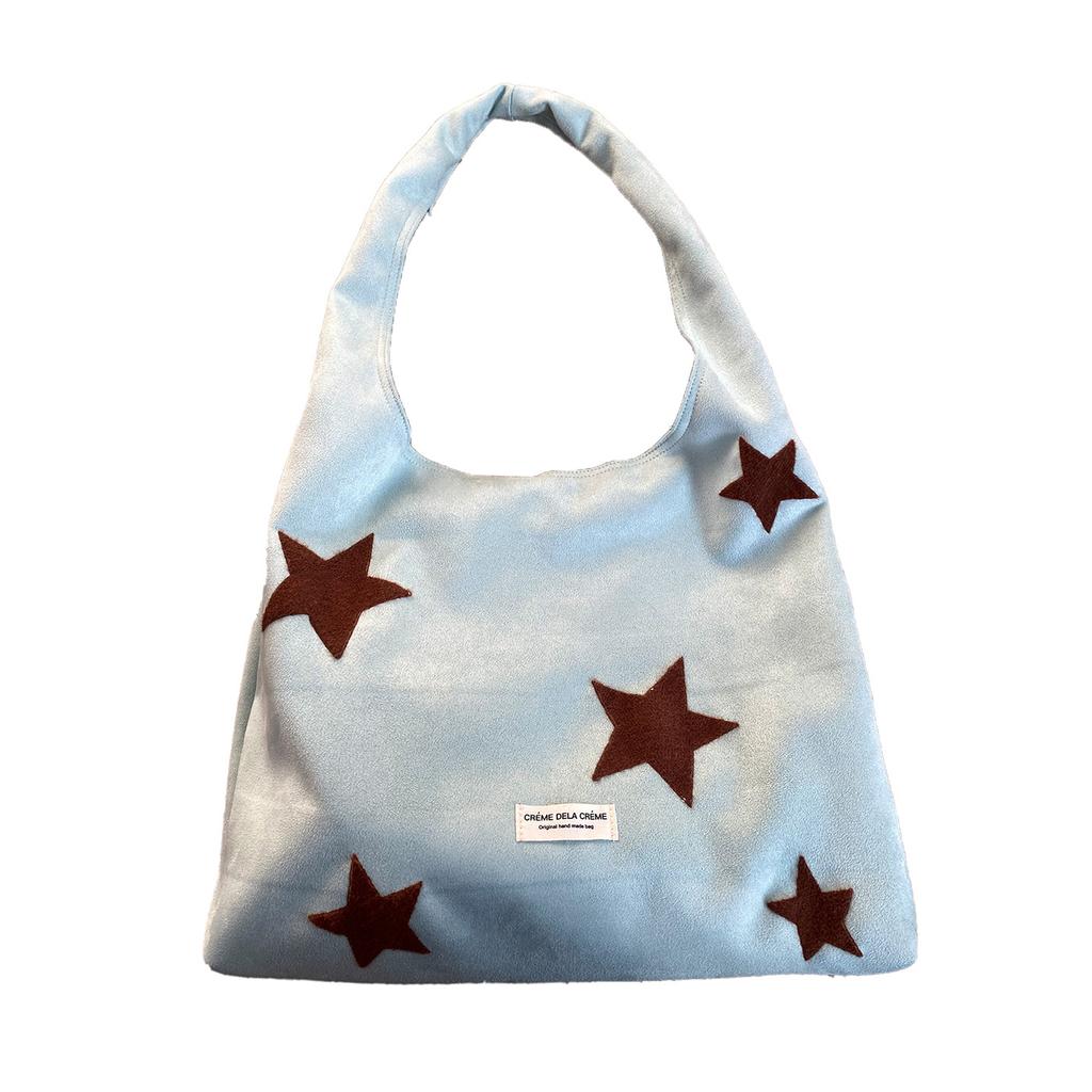 Simple Star Embroidery Faux Suede Women's Shoulder Bags Vintage Versatile Female Handbag Casual Large Capacity Ladies Tote Bag