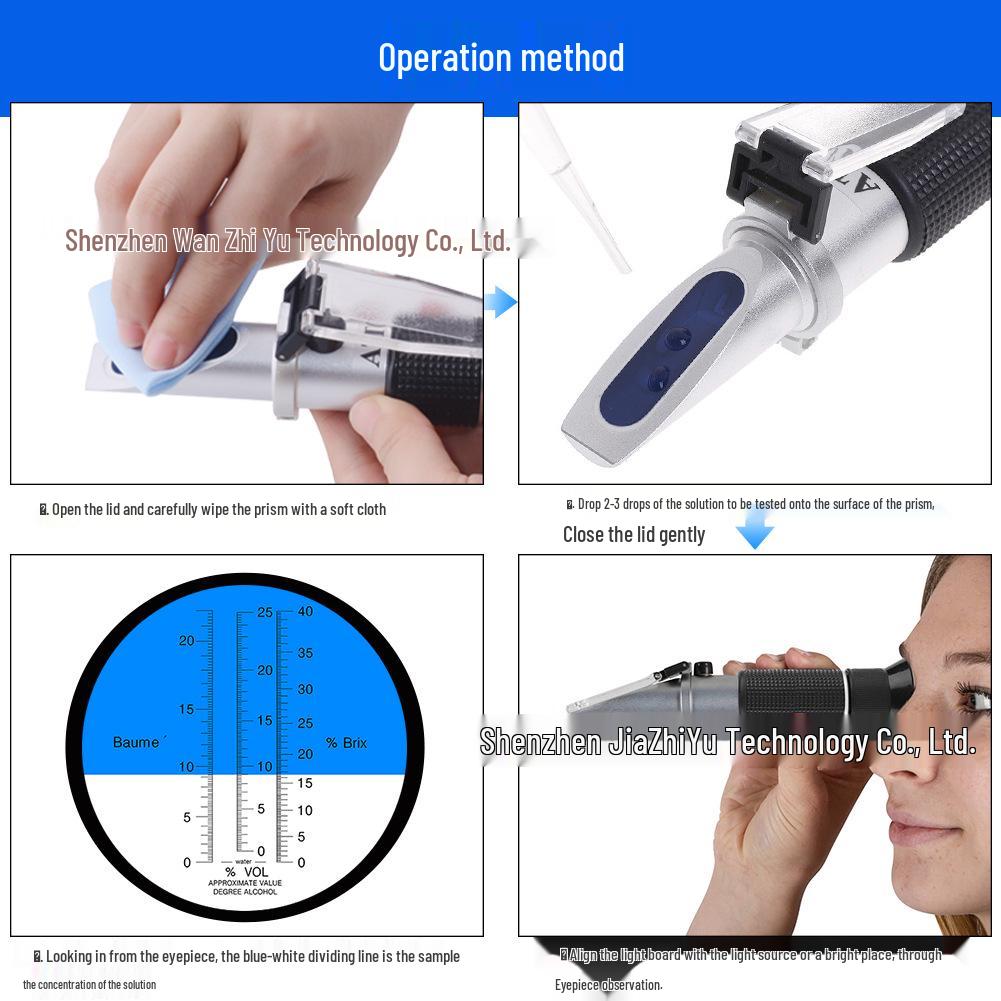 Three-in-One Portable Handheld Refractometer (Brix 0-22/0-25/0-40) for Wine