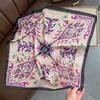 Vibrant Purple Luxury Square Scarf Women 70x70cm Silk Scarves Orange Edge Boho Print Spring Summer Beach Cover Bandana Shawl