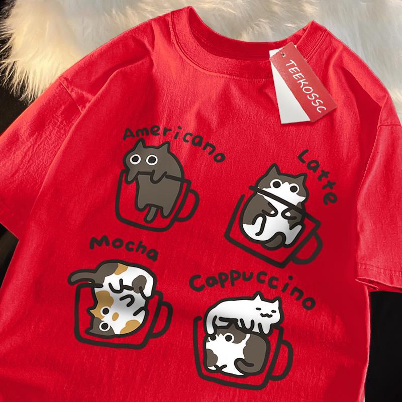 

Футболки с принтом кота в стиле американского кофе, мужские повседневные хлопковые футболки, летняя дышащая футболка, одежда, повседневные свободные мужские футболки S