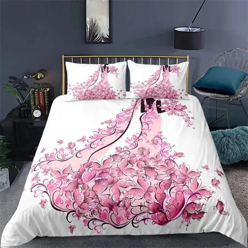 3D Shiny Red Golden Rose Flowers Duvet Cover Set With Pillowcase Valentine's Day Fashion Bedding Set Bedroom Dorm Decor Bed Sets
