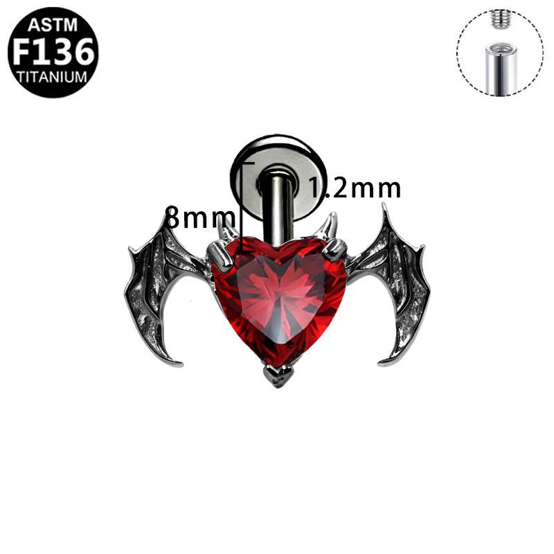 Titanium Heart Bat Wing Ear Stud Piercing Earring, Fashionable and Sweet European-Korean Style.