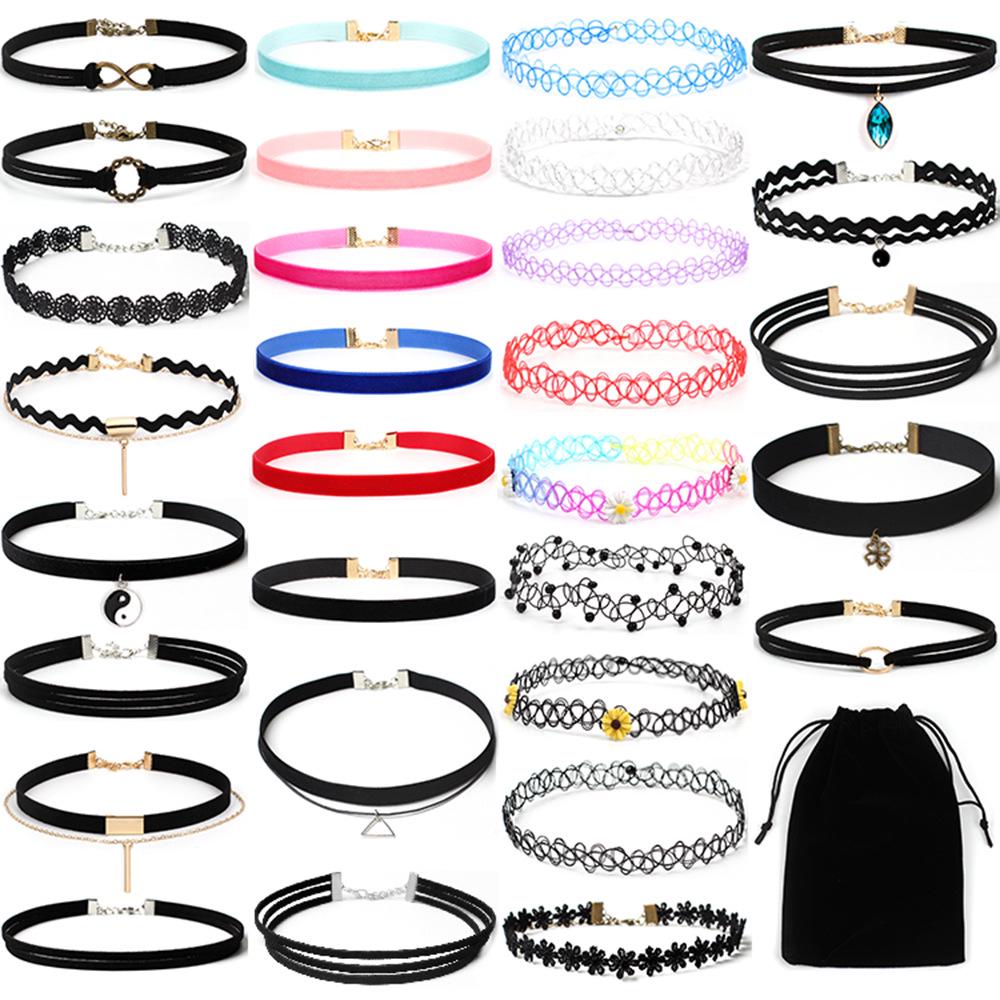 Minimalistisches europäisches & amerikanisches Lolita Spitzen Choker Halskettenset für Damen