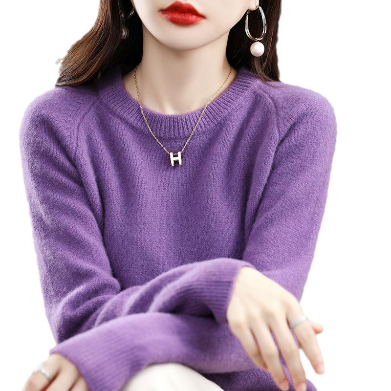 Women's Pure Wool Round Neck Sweater - New Autumn/Winter Loose Cashmere Pullover In Solid Colors