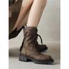 Sheepskin Version~ Maillard Brown Short Boots Children's 2025 Autumn and Winter Retro Lace-up Thick-soled Thick-heeled Medium Tube Martin Boots