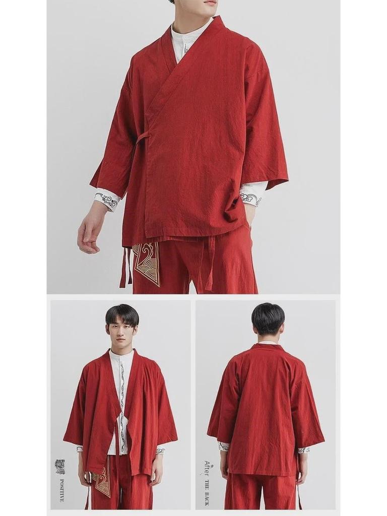 Herren Lockerer Hanfu Cardigan: Altchinesischer buddhistischer & taoistischer Stil mit Dreiviertelärmeln