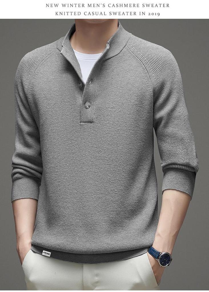 JEEP Men's Button-Collar Casual Knit Sweater