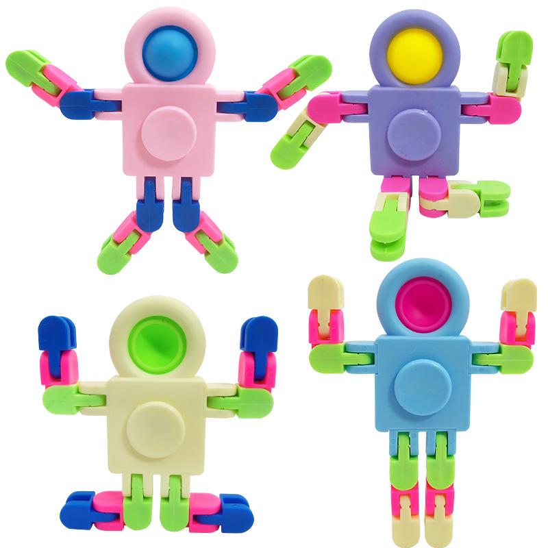 Activating Toys 4Pcs Cute Fidget Sensory Spinner Toys Transformable Chain Robot Fingertip Toy Stress Relief For Kids Novelty & Gag Toys Gift