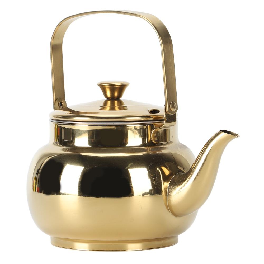 Teekanne aus glänzendem Edelstahl, goldener Wasserkocher für den Herd, geeignet für die Gastronomie