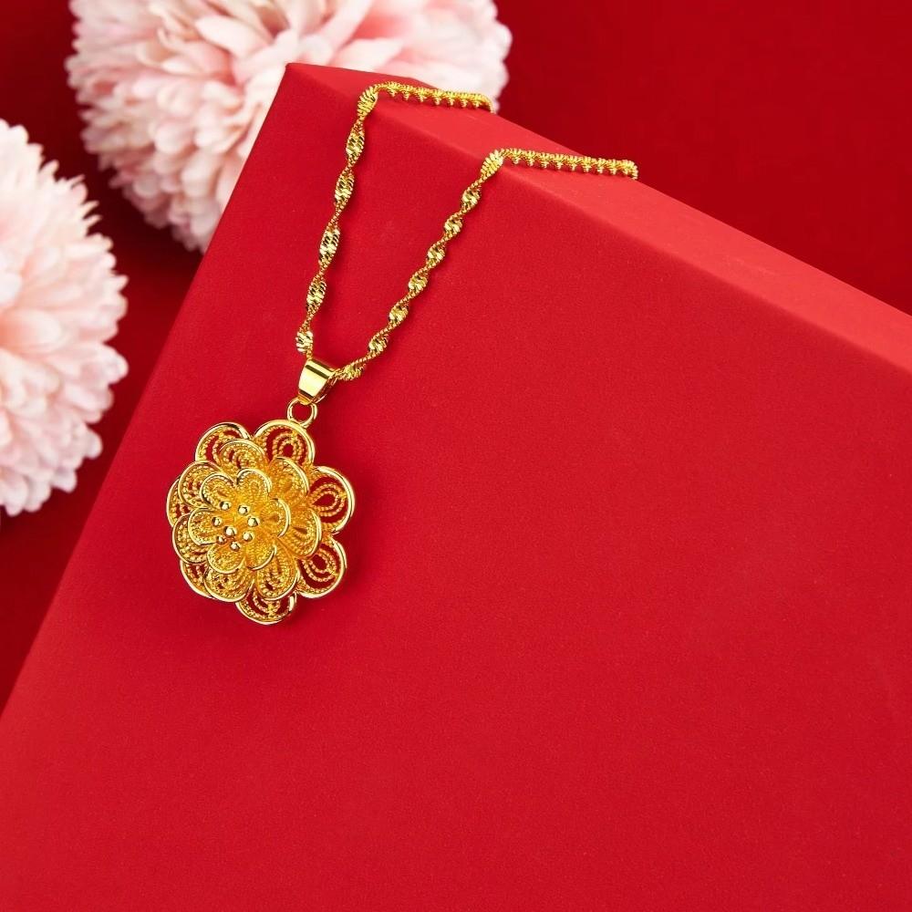 Vietnam Sand Blooming Wealth Necklace Thick Chain Lotus Pendant Pendant Necklace Women Jewelry