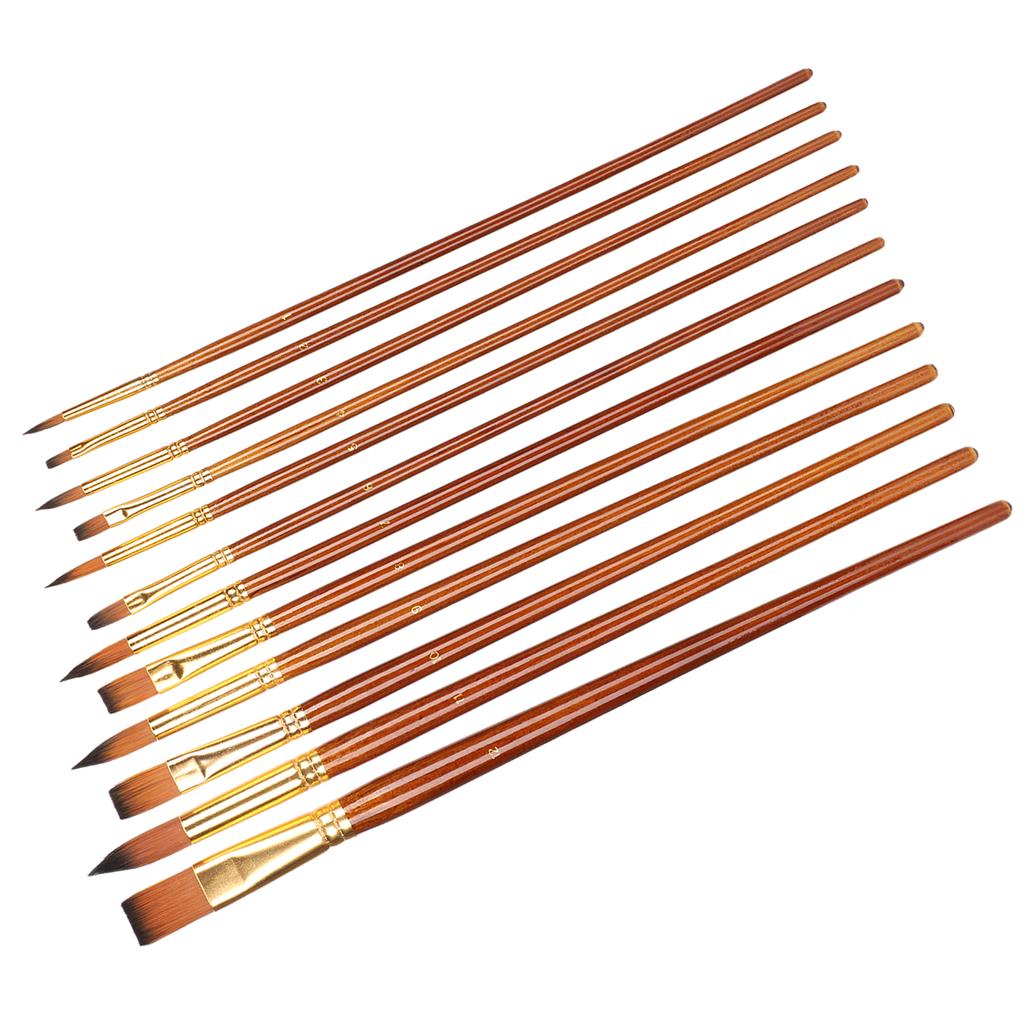 12Pcs Paint Brushes Set Long Handle Nylon Hair Oil Painting Drawing Tool Art Supplies