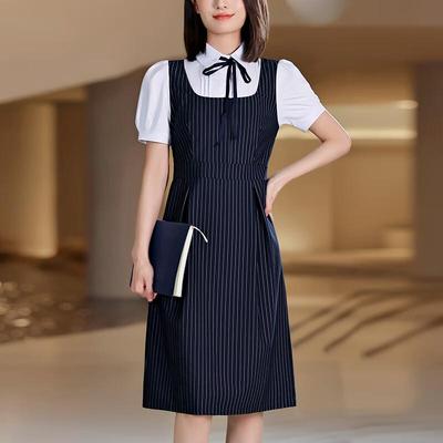 Tiluoman Striped Faux Two-Piece Short Sleeve Professional Dress