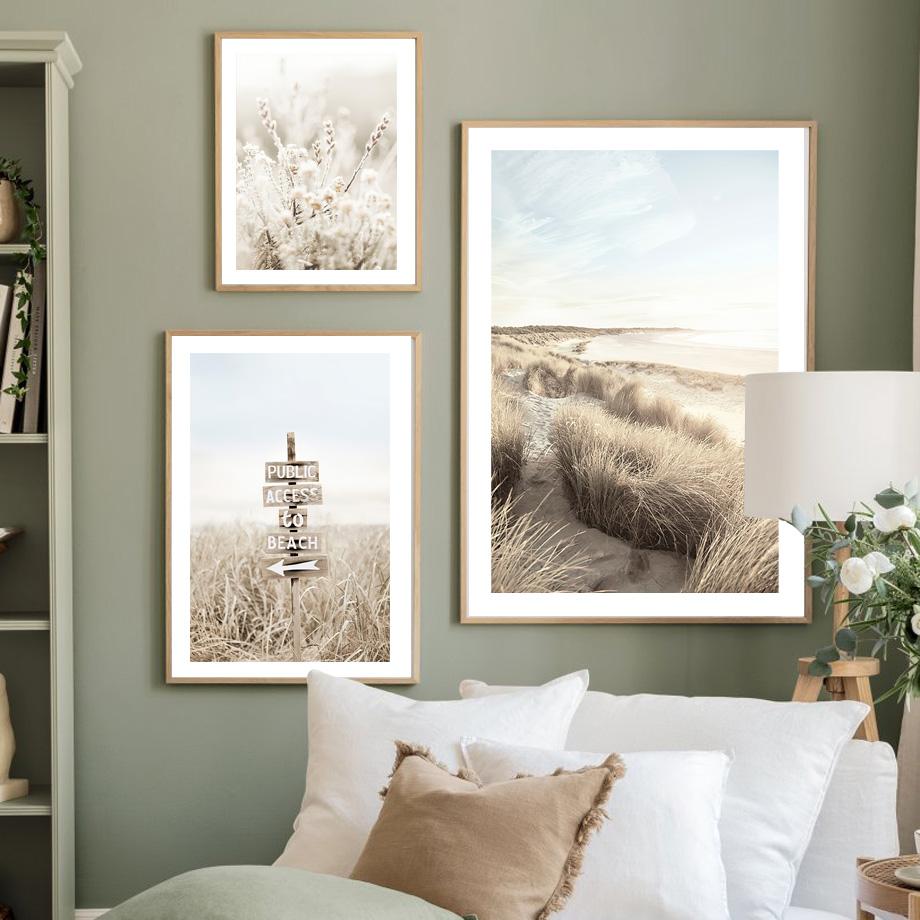 Landscape Poster Farm Grassland Cattle Road Sign Sea Wave Reed Wall Art Print Canvas Painting Wall Pictures Living Room Decor