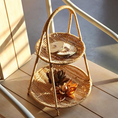 Rattan Servierständer Mehrstöckiges Serviertablett für Kekse Cupcakes Brownies Gebäck Gemüse Strapazierfähiger Kunststoff Elegante Wohnkultur Snack-Platte